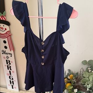 SHEIN Navy Ruffle Strap Peplum Camisole